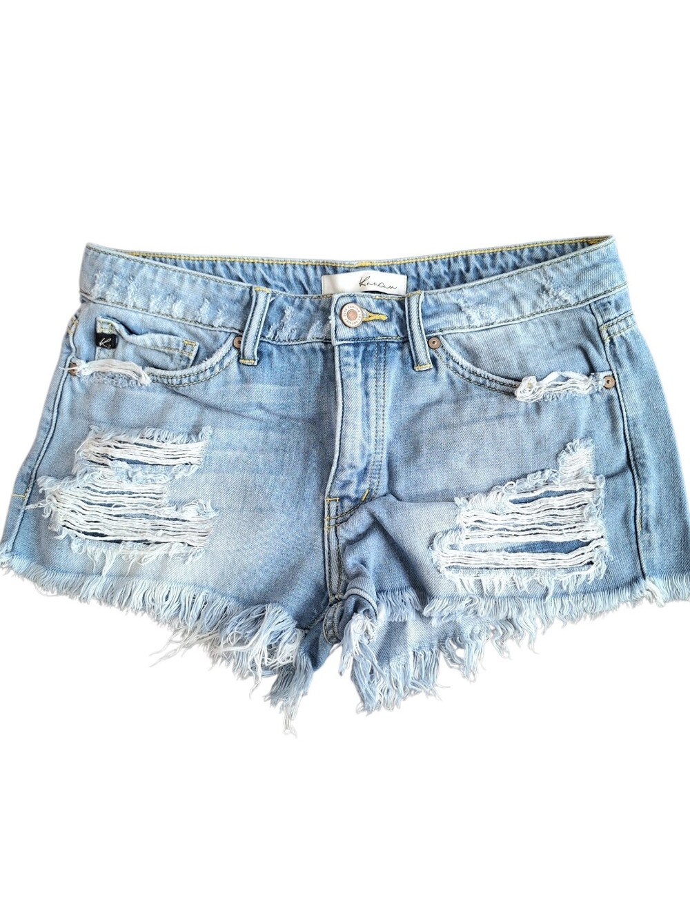Women's Kancan Light Wash Distressed Denim Shorts~Size Large